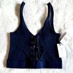 Good American NWT  Navy Lace Up Rib Crop Cami - Size 2 (Medium) Photo 1