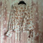 Free People White Amanda Ruffle Long Sleeve Wrap Orange Floral Top Photo 1