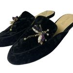 Nine West  Bonnelyn Black Crushed Velvet Dragonfly Slip On Flat Mules Shoes Sz 7 Photo 0