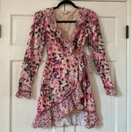 Rococo Sand Mimi Ruffle Trim Long Sleeve Mini Wrap Dress Pink Floral Barbiecore Pink Photo 9