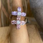 Double Flower Cz Heavy Sterling Silver Ring 2009 Era Pink Size 8 Photo 8