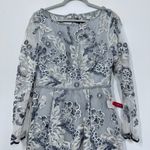 Mac Duggal Floral Embroidered Illusion Long Sleeve Gown Platinum Silver NWT 8 Photo 11