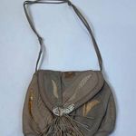 Sharif Crossbody Purse Snap Closure Tassel Leather Snakeskin EUC Gray Beige Photo 0