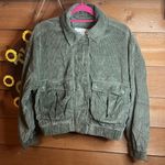 American Eagle Corduroy Army Green Button Cropped Bomber Pocket Jacket Moto Photo 3