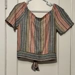 Drew  Anthropologie pastel rainbow button up tie front blouse size large bohemian Photo 3