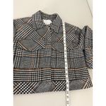 Le AL.X Women's Black White Blue Cabin Houndstooth Plaid Wool Cropped Jacket S Photo 4
