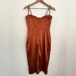 Chic rusty Orange Satin Corset midi Dress cowl neck M Size M Photo 2