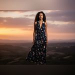 Vtg 60s/70s Gay Gibson Floral Halter Maxi Dress Navy Boho Blue Size M Photo 6