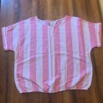 Liz Claiborne top Large Pink stripes Linen blend shirt elastic bottom hem airy Photo 0