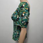 Anthropologie Dolan Teal Smocked Puff Sleeve Toucan Top Size Medium Tropical Vacation Photo 2