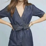 Pilcro Anthropologie  and the Letterpress Size 2 Belted‎ Blue Denim Romper Photo 0