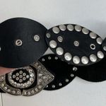 Leather Studded Belt Large 38 Bling Buckle Conch Style Black Silver Southwestern Photo 5