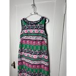 Talbots  Dress Womens 10 Pink Green Sleeveless Shift Floral Fringe Classic Preppy Photo 1