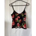 Charlotte Russe Black-red Roses Sleeveless Crop Half Top ~ Spaghetti r Strap Med Photo 3