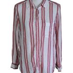 American Eagle  Oversized Fit Size XS Button Down Striped Shirt Pink White Pocket Photo 0