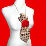 “Dainty Dapper”Elegant Red and Gold tie Necklace with Floral Accent Photo 2