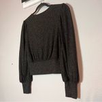 Boden Blouson Blouse Top Sweater Black Gold Sparkle Cropped Ribbed V Photo 8