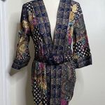 Vintage Lady Carol Petites Mixed Prints Open Front Jacket Dress w/ Belt Sz 10 Blue Photo 0