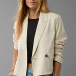 American Eagle  Cropped Blazer Size M Ivory Double Breasted Office Chic Photo 0
