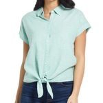 Weatherproof 🦋 Vintage Linen Short Sleeve Button Down Tie Front Shirt Blouse L Photo 0