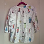 Vilagallo 100% Linen Tropical Cocktail Print 3/4 Sleeve Blouse EU 42 10 L White Size L Photo 7