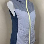 Mountain And Isles Women’s Sz S Blue Puff Vest Full Yellow Zip Hooded Photo 0