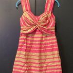 Nanette Lepore  Pink Striped Silk Linen Sleeveless mini v neck dress 6 Photo 1