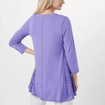 LOGO By Lori Goldstein Blue 3/4-Sleeve Blouse Top w/Lace Inset Pockets XS NIP Photo 1