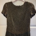 Vintage Bieff Basix Black Silk Short Sleeve Retro gold Beaded Midi Dress 6 Photo 1