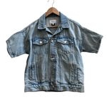 Current Elliot Rolled Short Sleeve Denim Trucker Jacket Oversized Size 0 USA Blue Photo 11
