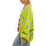 Free People NEW  Uptown Stripe Pullover Sweatshirt Pink Green Combo MD Oversized Photo 14