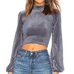 Privacy Please Lynnsey Crop Top in Bluestone Ribbed Long Sleeves Size Medium Photo 0