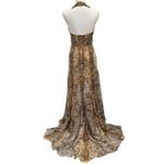 Sherry Haute Couture Y2K Silk Beaded Sequin Gemstone Animal Print Halter Gown Tan Size 4 Photo 2