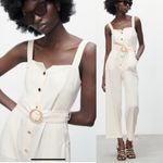 ZARA  white belted jumpsuit size‎ medium minimalist vacation summer Photo 1