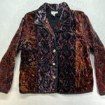 Coldwater Creek Jacket Women L Boho Plush Velvet Devore Funky Plush Quilt art Photo 0