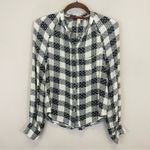 Anthropologie Pilcro Black‎ Plaid Wool Blend Long Sleeve Stitch Button Down Shirt Size XS Photo 2