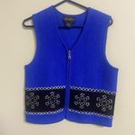 Requirements  Blue Snowflake Cut Out 100% Wool Zip Up Sleeveless Vest Size Small Photo 0