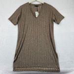 ZARA  Women M Ribbed V Neck Short Sleeve Casual Dress Brown Collection B Photo 0