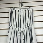 Blue Island White Striped High Waist Strapless Sleeveless Slit Front Wide Leg Jumpsuit Sz S Photo 3