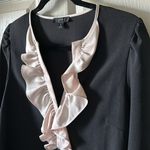 J.Crew Women’s Black & Blush Pink Ruffle V-Neck Long Sleeve Top Size Small Photo 2