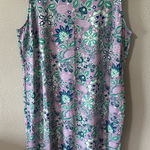 Talbots Dress Size 2X Jersey Shift Floral Sundress Purple Green Nylon Athletic Photo 0