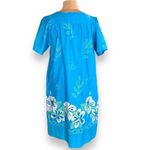 Vintage Anthony Richards Dress MuuMuu Cerulean Blue Tropical Print Flower Detail Size M Photo 5