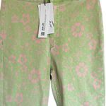 ZARA NWT  FLORAL BLOGGERS FAV NEON GREEN AND PINK FRAYED HEM JEANS Photo 4