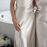 Jenny Yoo Lena Latte Color Elegant One-Shoulder Satin Gown Dress Photo 0
