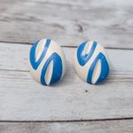 Vintage Stud Earrings For Pierced Ears Cream & Blue Retro Oval Photo 2