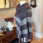Bandolino  Denim Acrylic Poncho Womens PM  Sweater Purple Gray Stripe Cowl Neck Photo 4