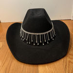 Rhinestone Fringe Hat Cowboy Fitted Womens One Size Black Cowgirl Bling Photo 0