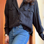 ANINE BING  Faded Black Distressed Tencel Button-Down Shirt Womens XS Photo 0