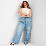 Women's Wide Leg Light Blue Jeans Size 18 Photo 2