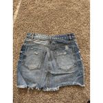 Distressed Denim Skirt Mini Blue Jean Frayed Hem‎ Rips Women's Photo 3